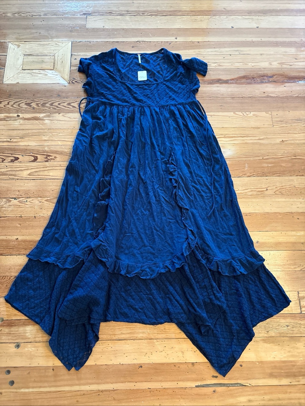 Free People Free-est Bring the Romance Navy Blue Flowy Boho MidiDress Large NWT!